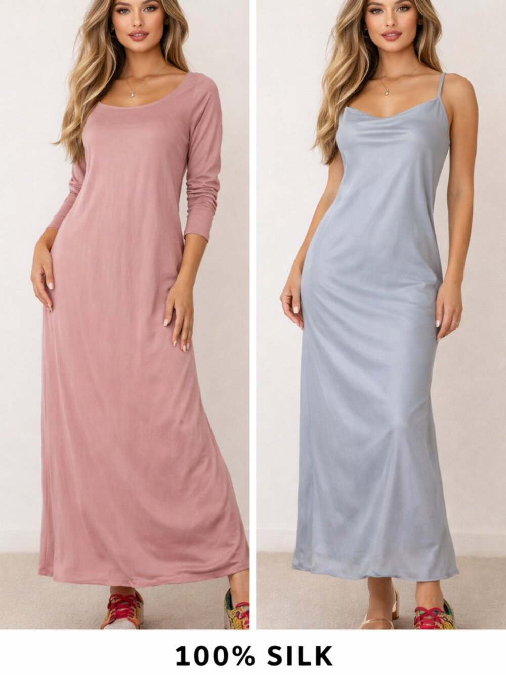 Pink Silk night dress sz L